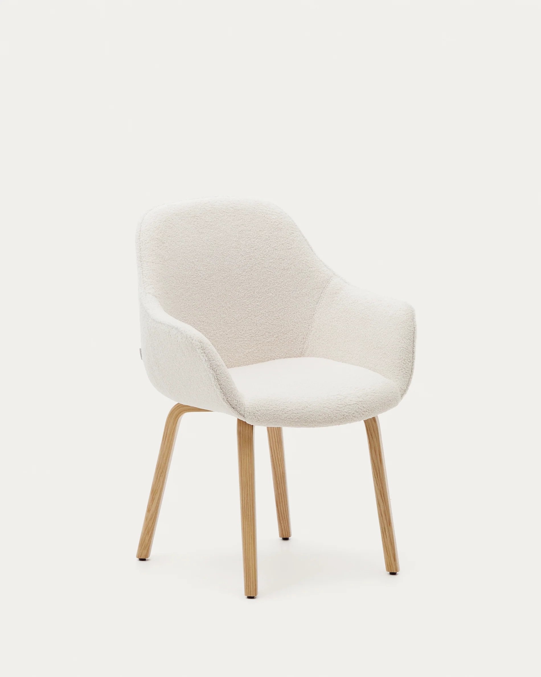 Silla Aleli de borreguito blanco y patas de madera maciza de fresno con acabado natural - Imagen 7