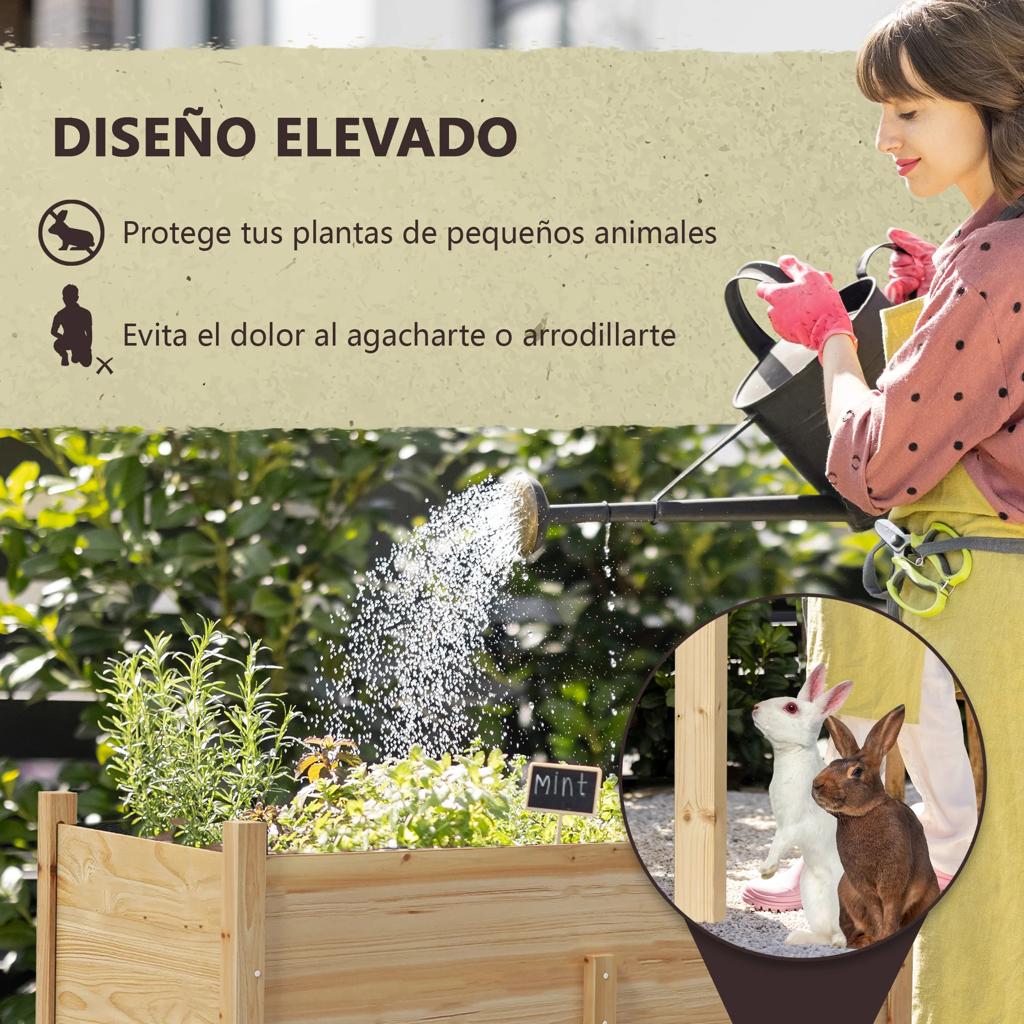 Outsunny Mesa de Cultivo de Madera Huerto Urbano Elevado 115x55x80 cm Jardinera de Cultivo con Tela no Tejida para Cultivo Plantas Flores Verduras Natural - Imagen 4
