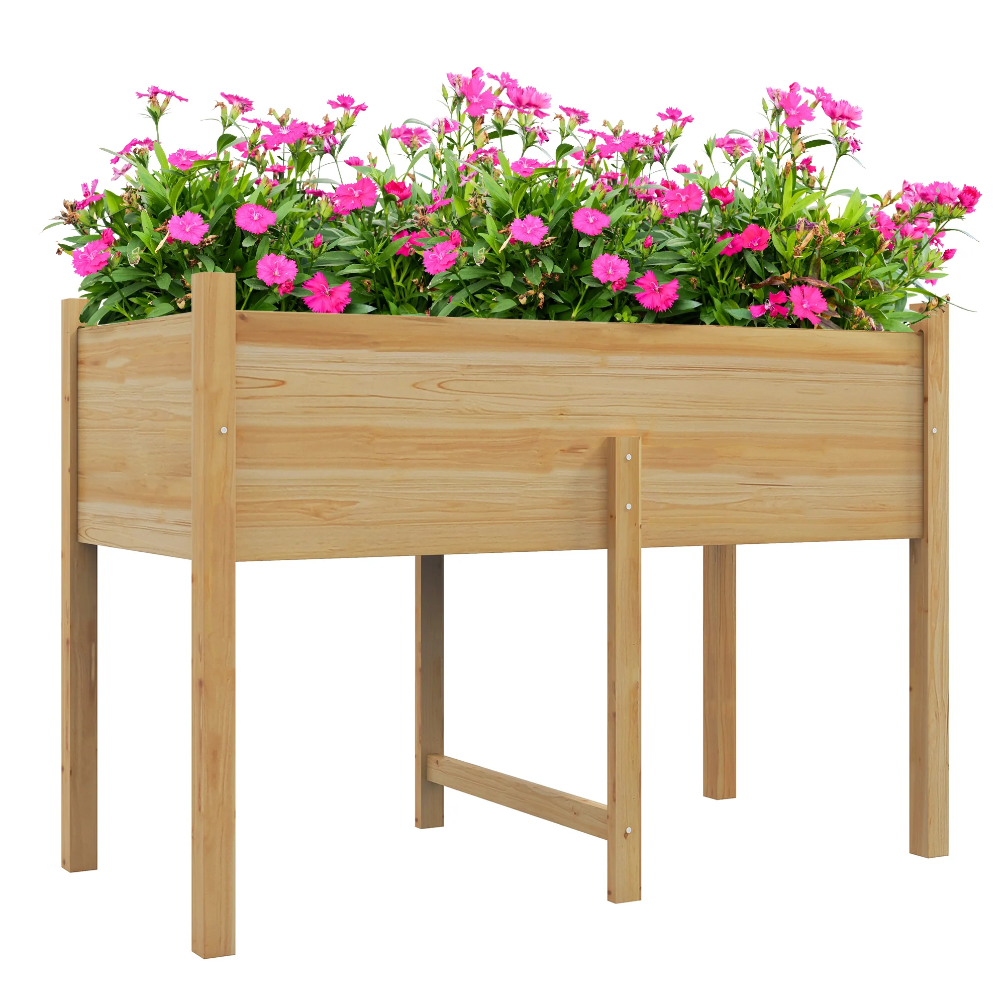 Outsunny Mesa de Cultivo de Madera Huerto Urbano Elevado 115x55x80 cm Jardinera de Cultivo con Tela no Tejida para Cultivo Plantas Flores Verduras Natural - Imagen 9