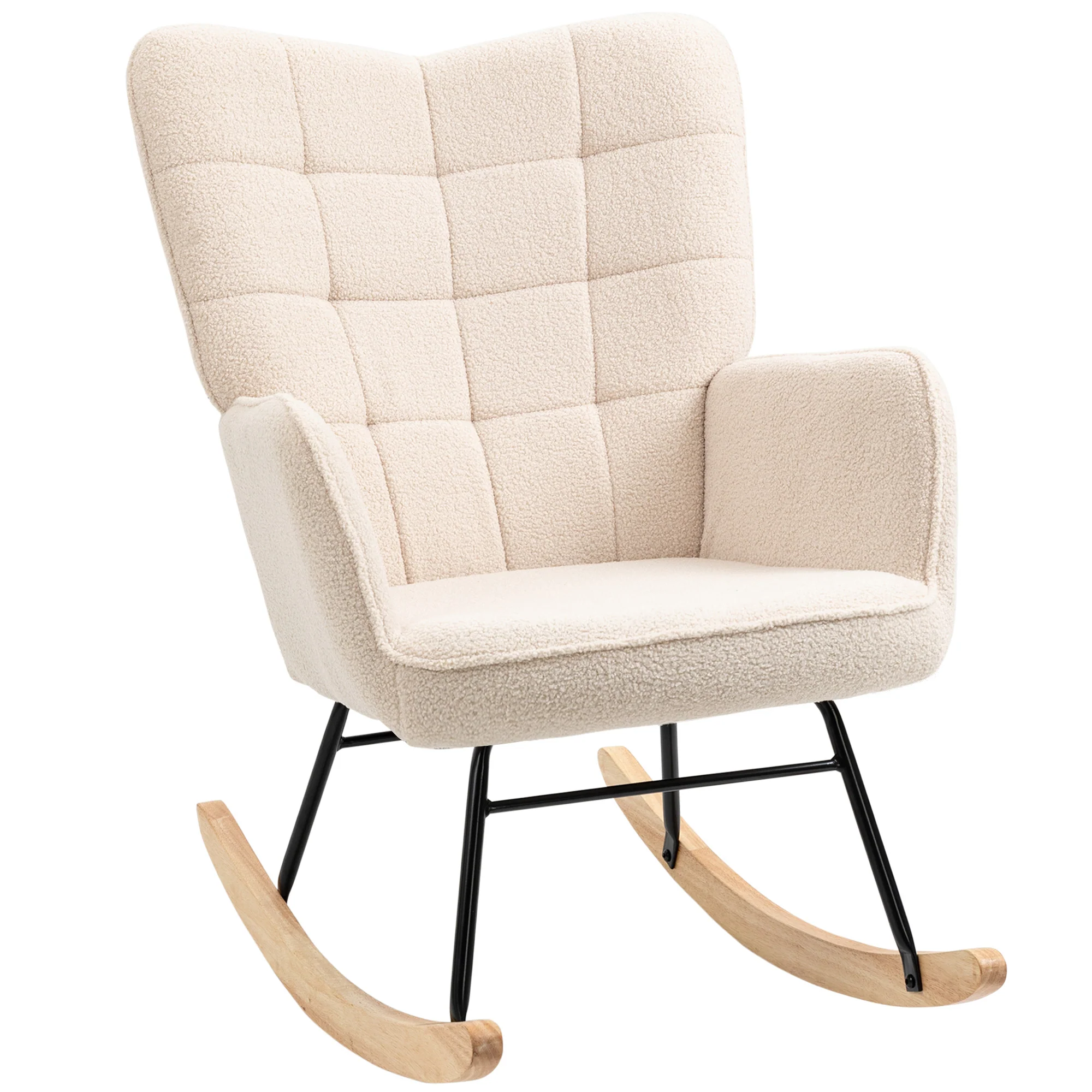 HOMCOM Mecedora de Borreguito Silla Mecedora con Patas de Madera de Haya y Marco de Acero Silla para Lactancia Carga 120 kg para Dormitorio Salón Beige