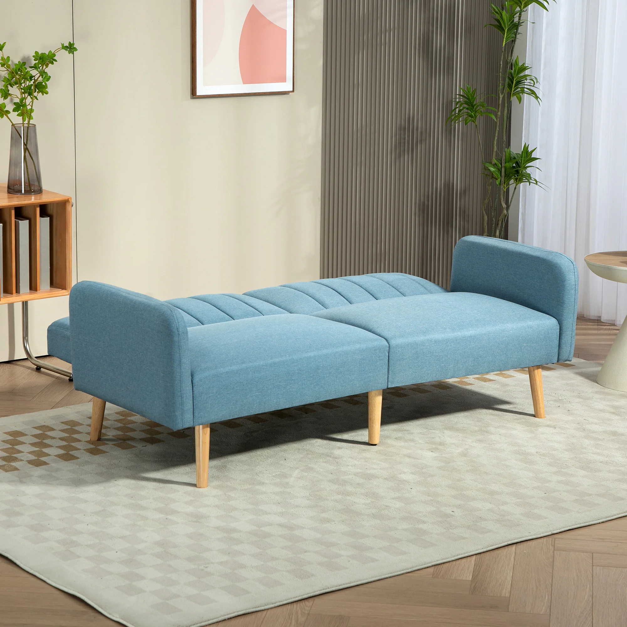 HOMCOM Sofá Cama de 2 Plazas Moderno 173x75x73 cm Sofá Cama Plegable Tapizado en Lino Sintético con Respaldo Ajustable en 3 Niveles y Reposabrazos Desmontables para Salón Oficina Azul Claro - Imagen 7
