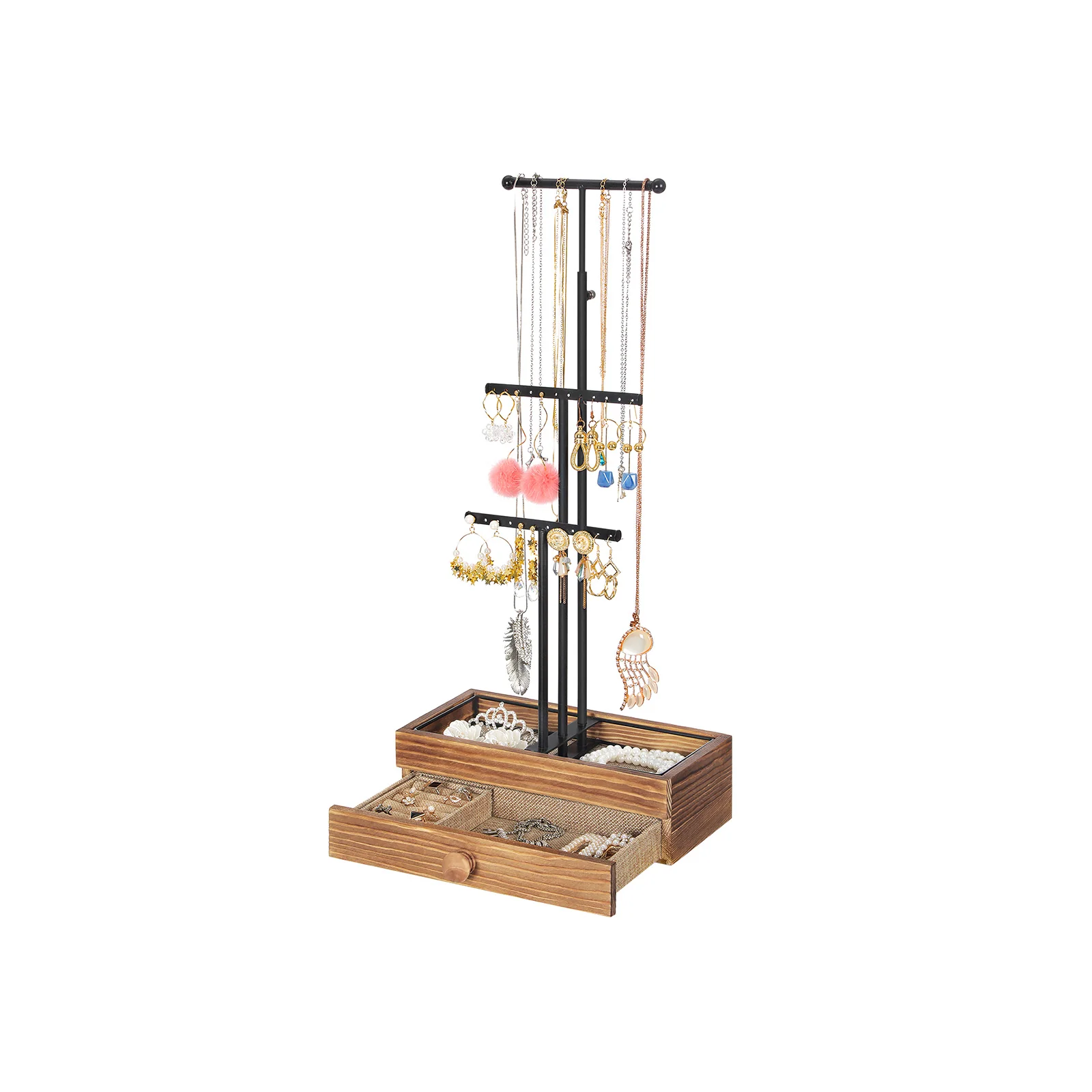 2-en-1 Soporte para Joyas Marrón y Negro-SONGMICS