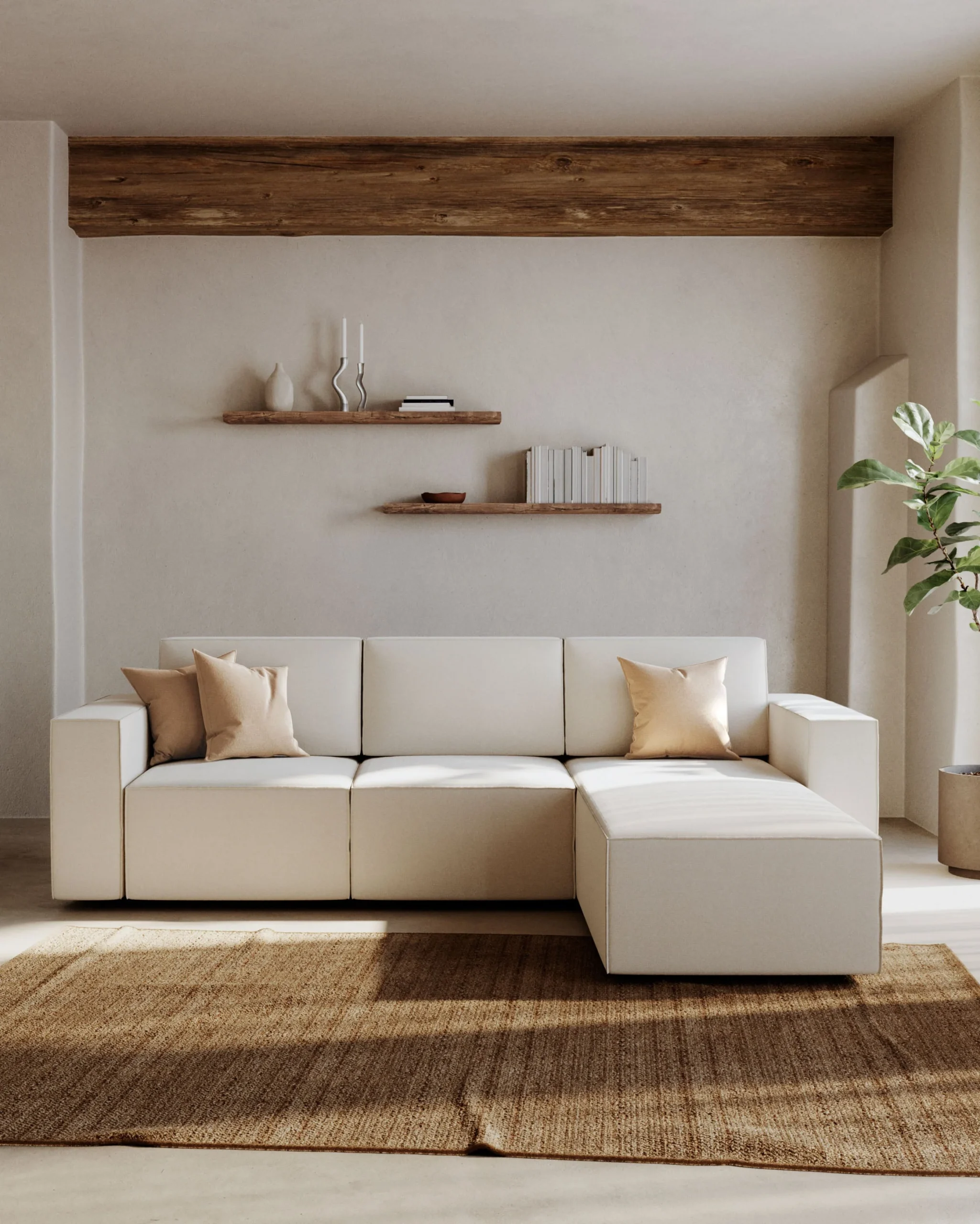 Sofá cama Maije Marrón claro 258 x 200 cm Chaise longue derecho - Hannun - Imagen 2
