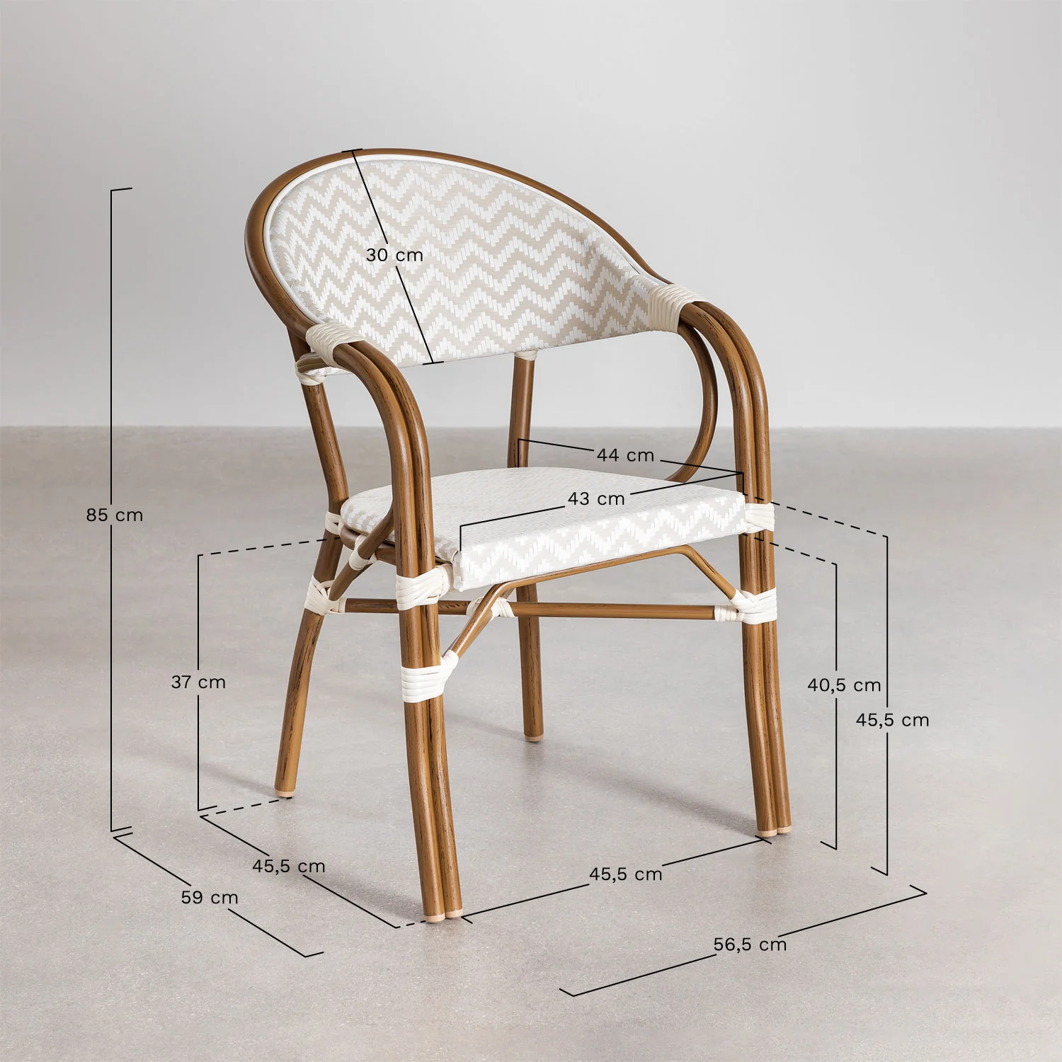 Set de Mesa Redonda (Ø80 cm) y 2 Sillas de Jardín Apilables con Reposabrazos en Aluminio Brielle Bistro Blanco Gardenia - Beige Nude - SKLUM - Imagen 8