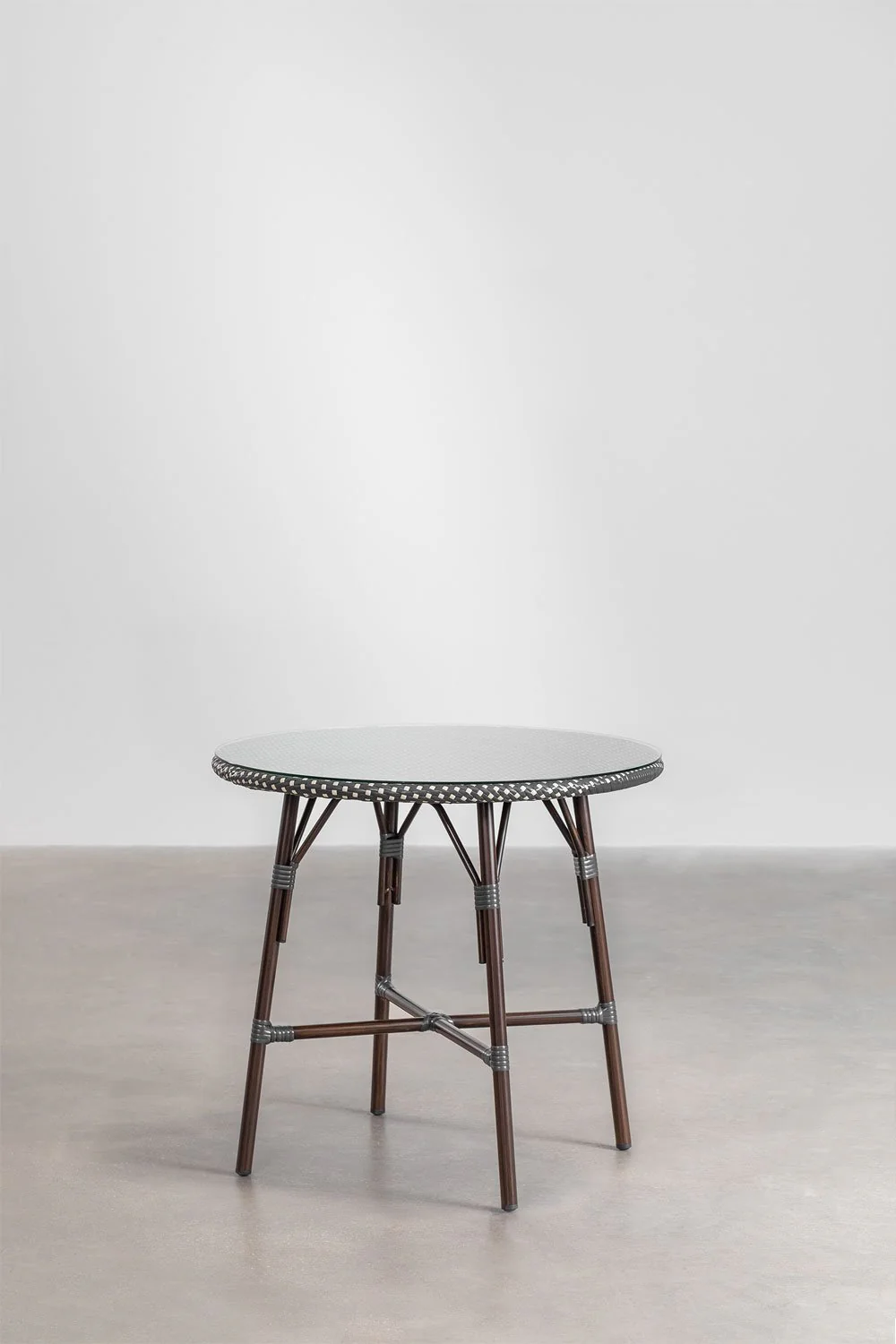 Set de Mesa Redonda (Ø80 cm) y 4 Sillas de Jardín Apilables en Aluminio y Ratán Sintético Brielle Bistro Gris Grafito - SKLUM - Imagen 2